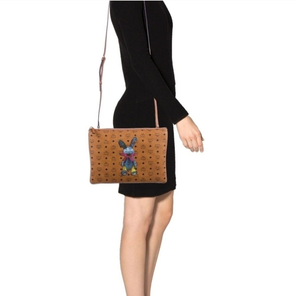 MCM Visetos Rabbit Brown Crossbody Bag